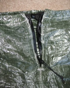 Closeup of zipper added by ZPacks to make the cycling rain pants more functional